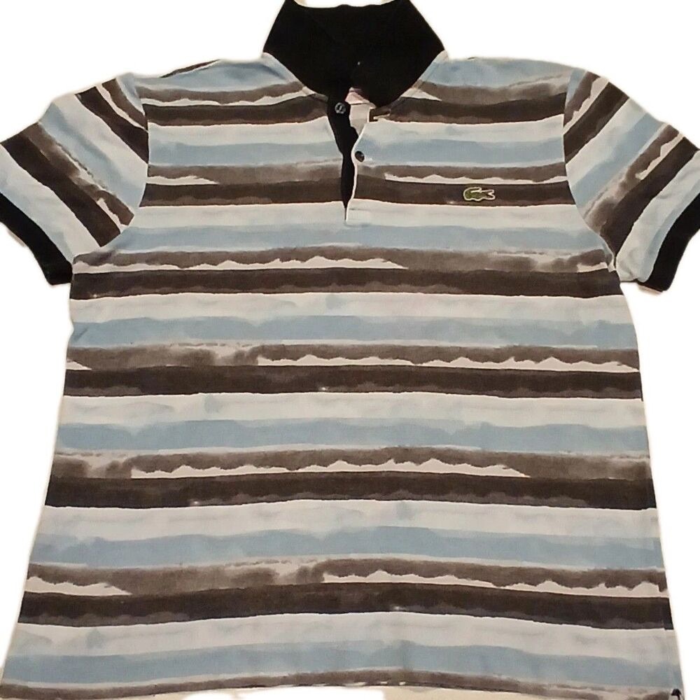 🔥🔥ON SALE Vintage Lacoste Live! Blue Gray Black Wavy Stripe Polo Slim Fit Men S